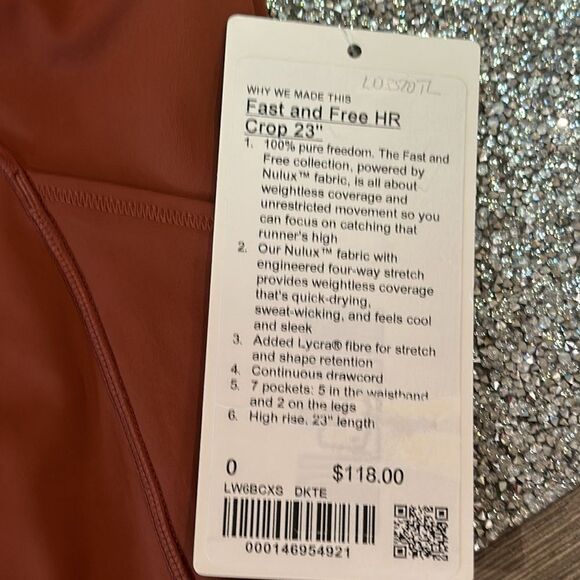 Lululemon Fast High-Rise Crop 23" Dark Terracotta‎ size 0 XS NWT - Picture 3 of 5
